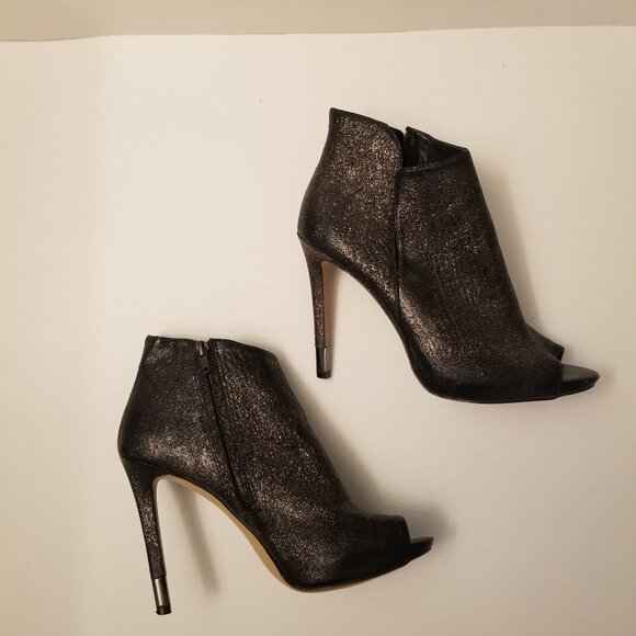 Guess Black Shimmering Peep-Toe Ankle Stiletto Heels Size 9 - Picture 1 of 6
